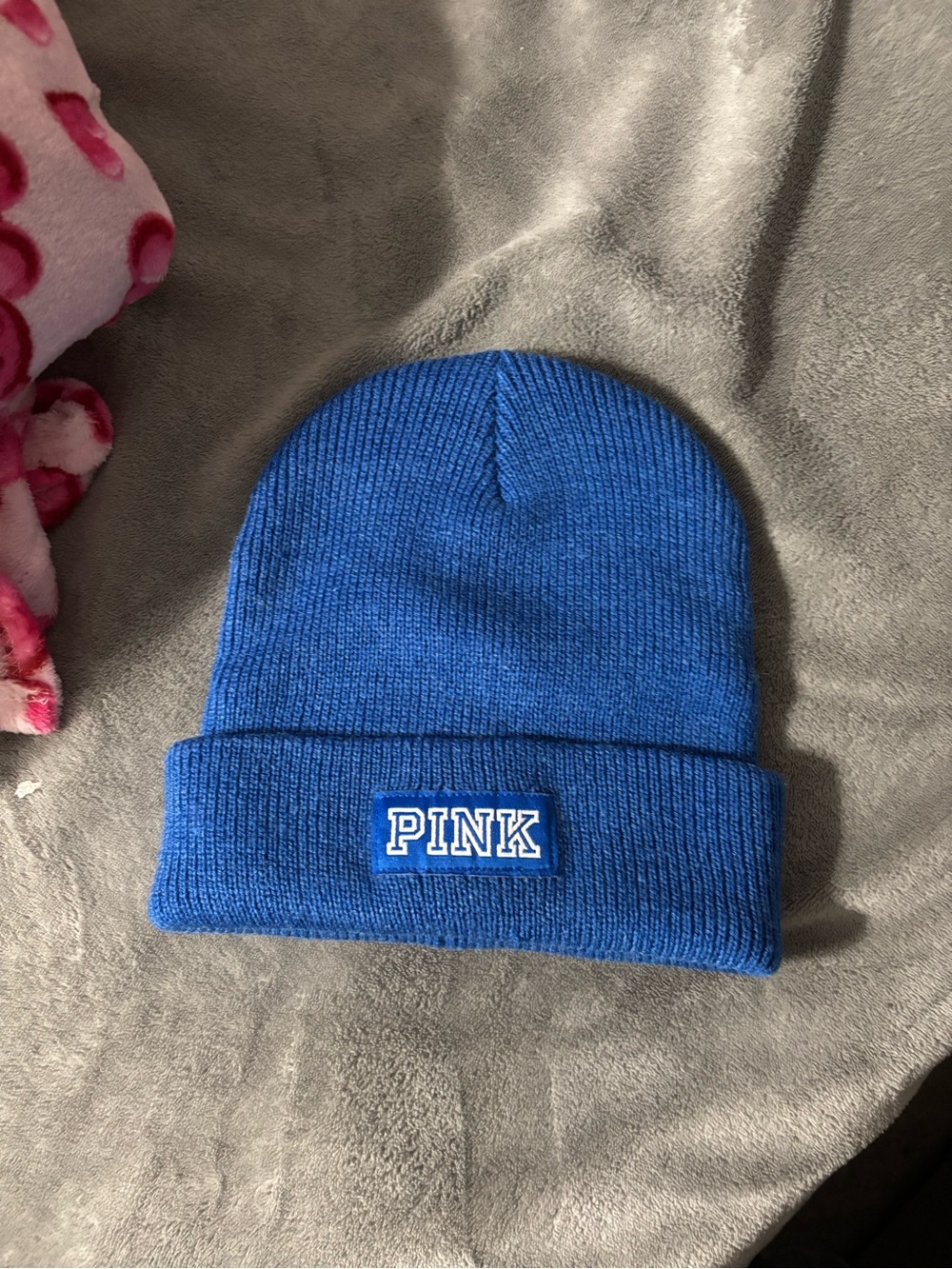 PINK Victoria's Secret Royal Blue Knit Beanie with Logo Patch
